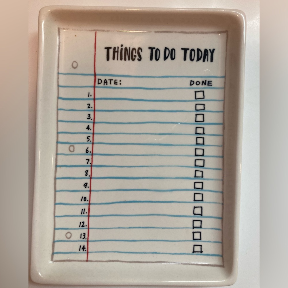 Angela Staehling To Do List Ceramic Tray, Keys, Trinkets, Catchall Dish, 5 X 6.5
